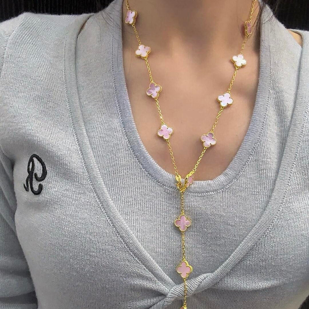 [Lumi Jewels]CLOVER 20 MOTIFS PINK MOP NECKLACE