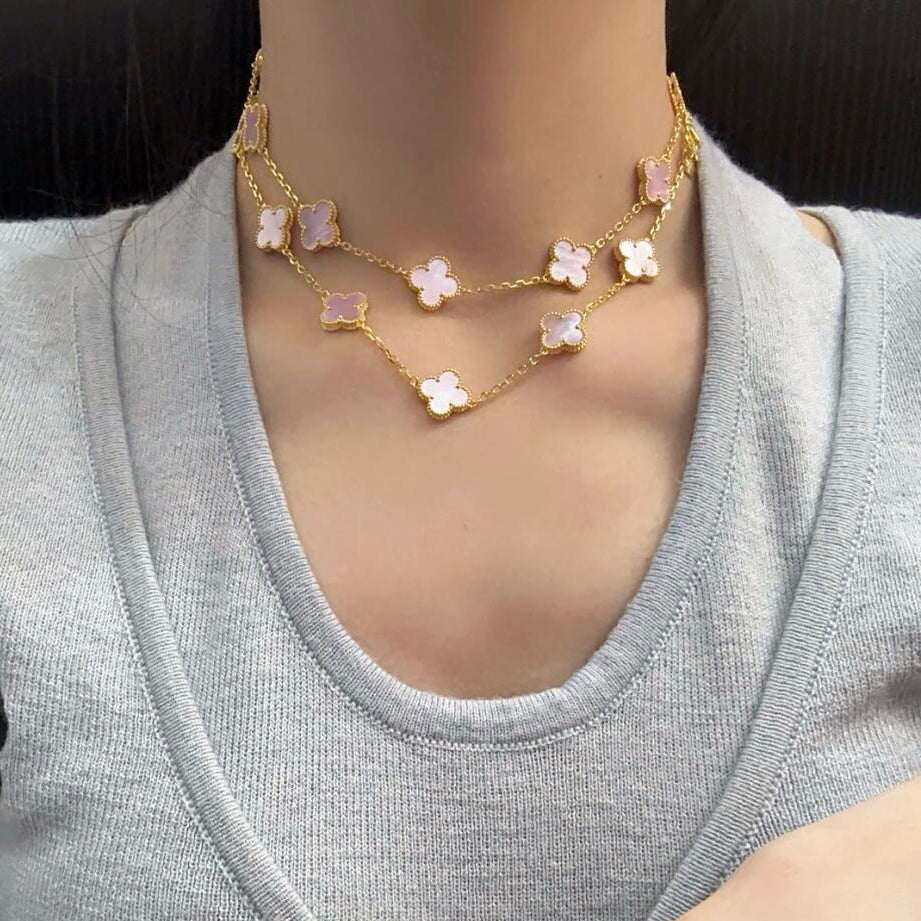 [Lumi Jewels]CLOVER 20 MOTIFS PINK MOP NECKLACE