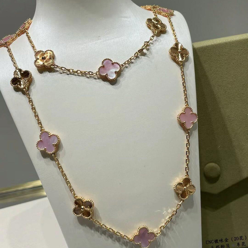 [Lumi Jewels]CLOVER 20 MOTIFS LASER PINK MOP NECKLACE