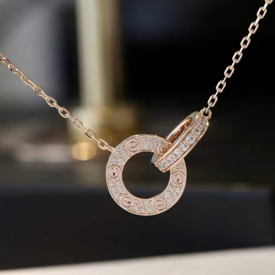 [Lumi Jewels]LOVE 7.6MM NECKLACE ROSE GOLD AND SILVER  FULL DIAMOND