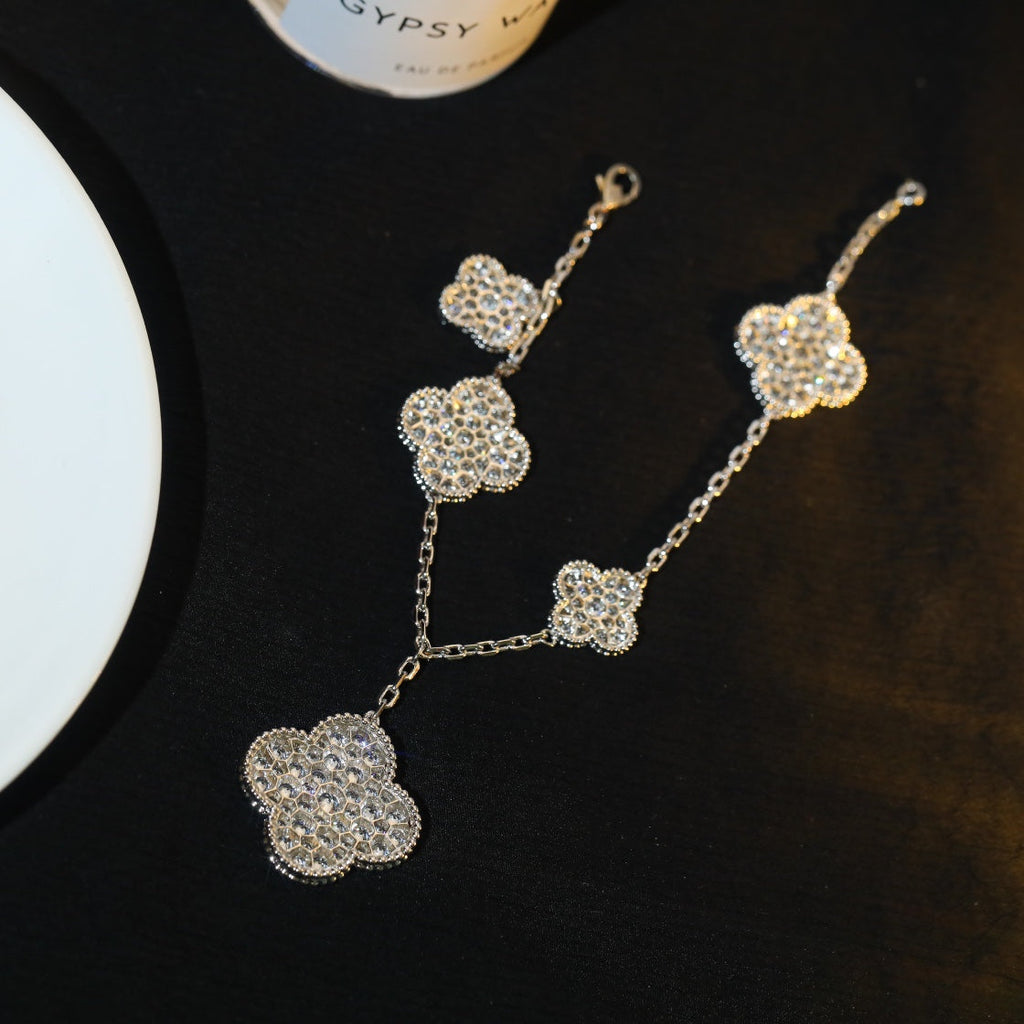 [Lumi Jewels]CLOVER BRACELET 5 MOTIF SILVER DIAMOND PAVED