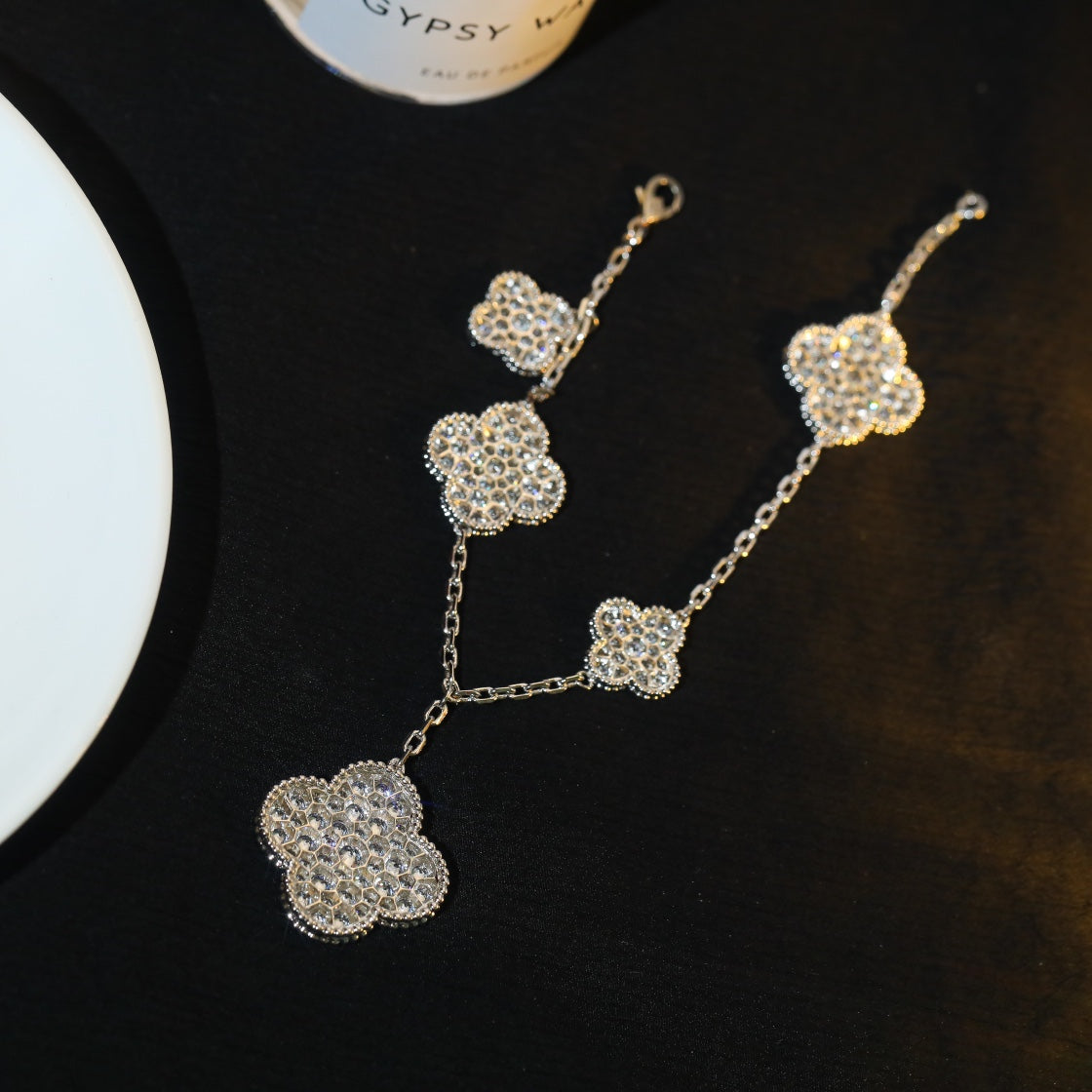 [Lumi Jewels]CLOVER BRACELET 5 MOTIF SILVER DIAMOND PAVED