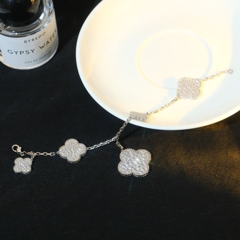 [Lumi Jewels]CLOVER BRACELET 5 MOTIF SILVER DIAMOND PAVED