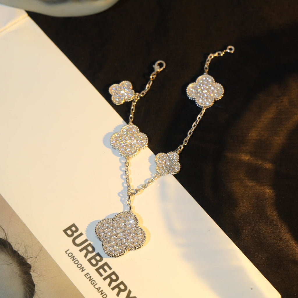[Lumi Jewels]CLOVER BRACELET 5 MOTIF SILVER DIAMOND PAVED
