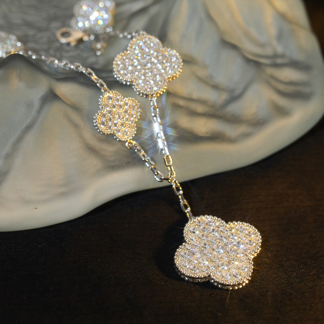 [Lumi Jewels]CLOVER BRACELET 5 MOTIF SILVER DIAMOND PAVED