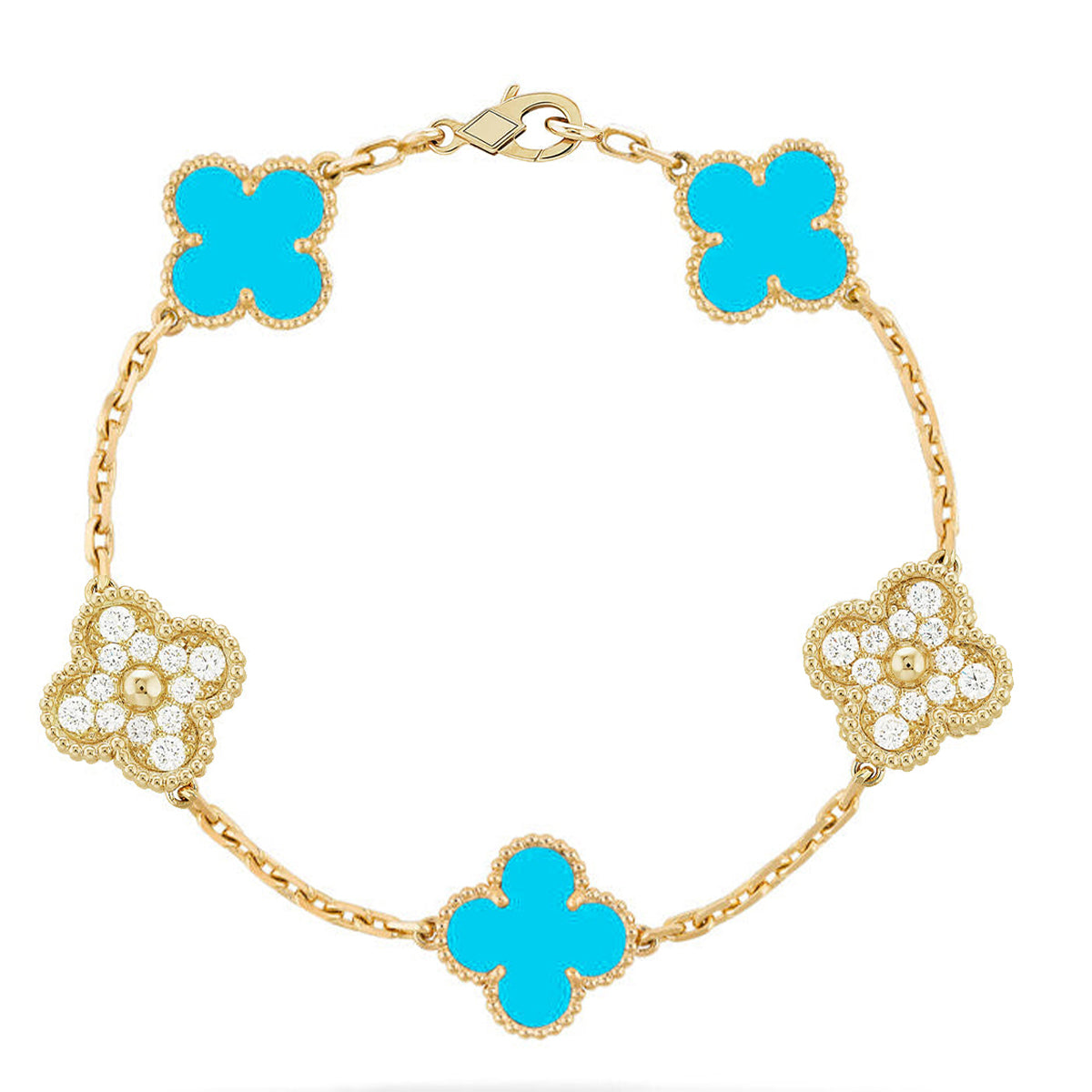 [Lumi Jewels] CLOVER 5 MOTIF TURQUOISE BRACELET COLLECTION