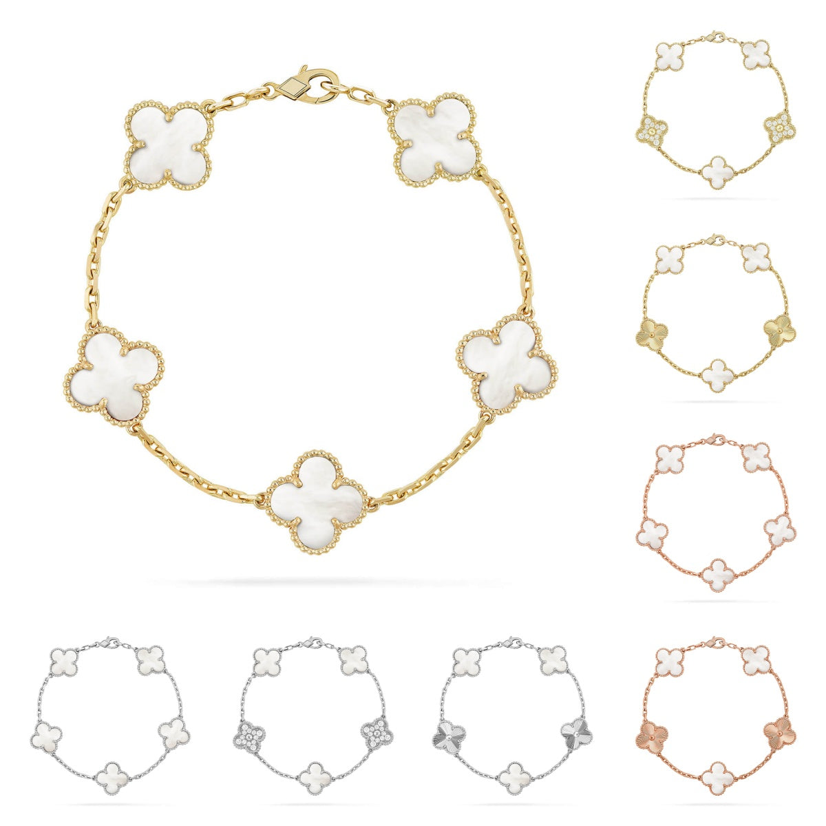 [Lumi Jewels]CLOVER WHITE PEARL MOP 5 MOTIF BRACELET COLLECTION