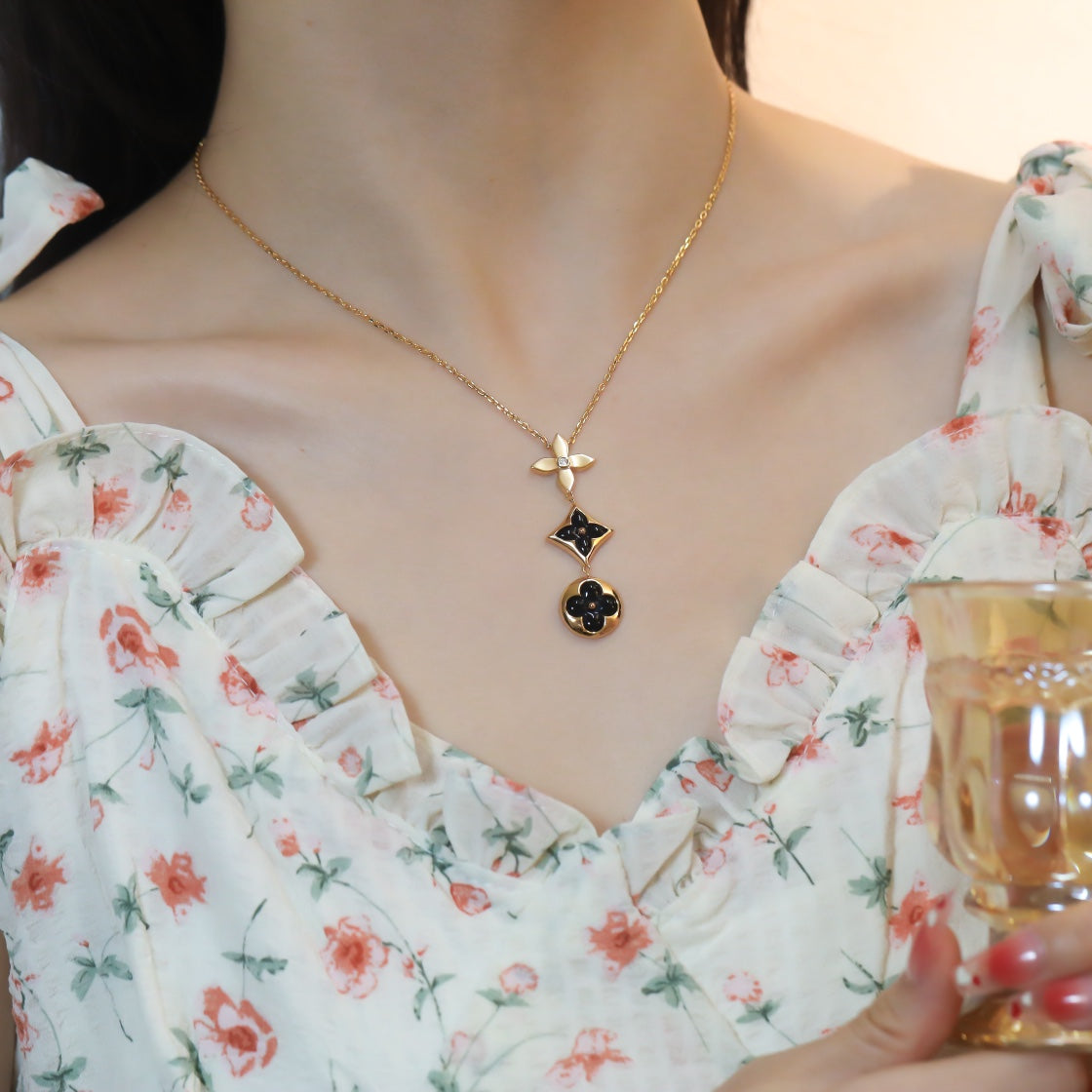 [Lumi Jewels]STAR AND SUN ONYX PINK GOLD NECKLACE