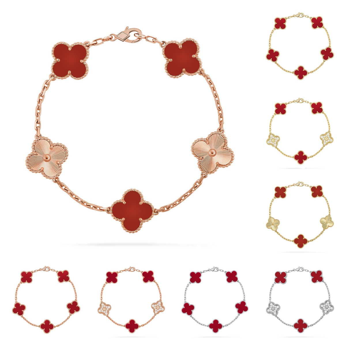 [Lumi Jewels] CLOVER 5 MOTIF RED CORNELIAN BRACELET COLLECTION
