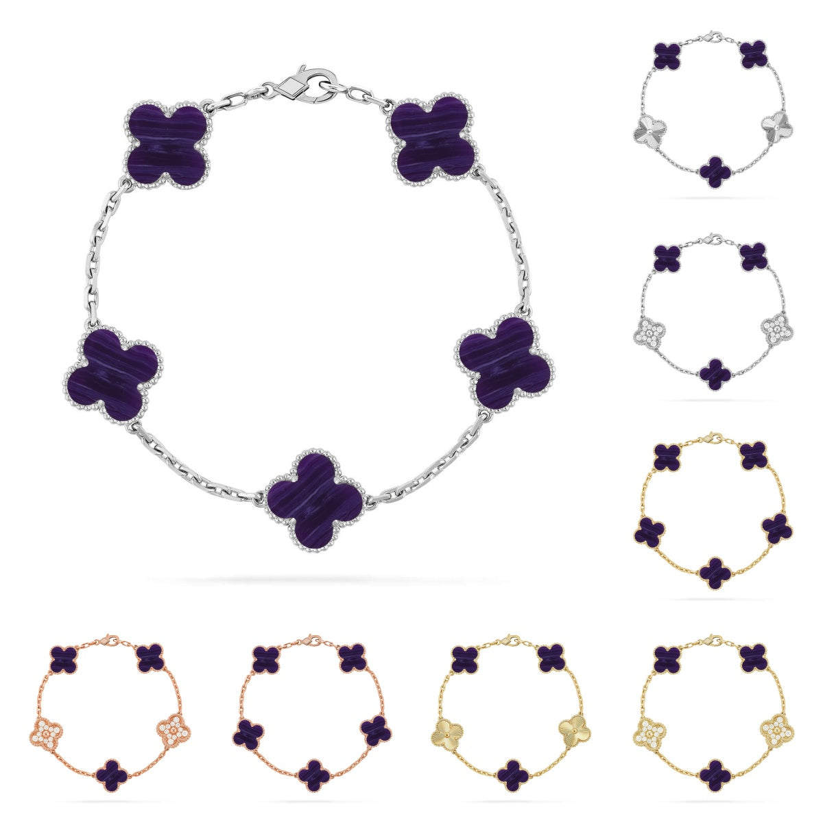 [Lumi Jewels]CLOVER 5 MOTIF PURPLE STRIPES BRACELET COLLECTION