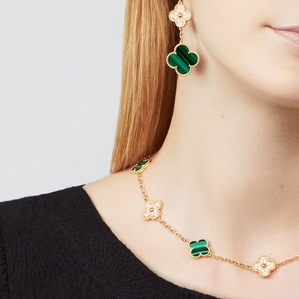 [Lumi Jewels]CLOVER 10 MOTIFS MALACHITE DIAMOND NECKLACE