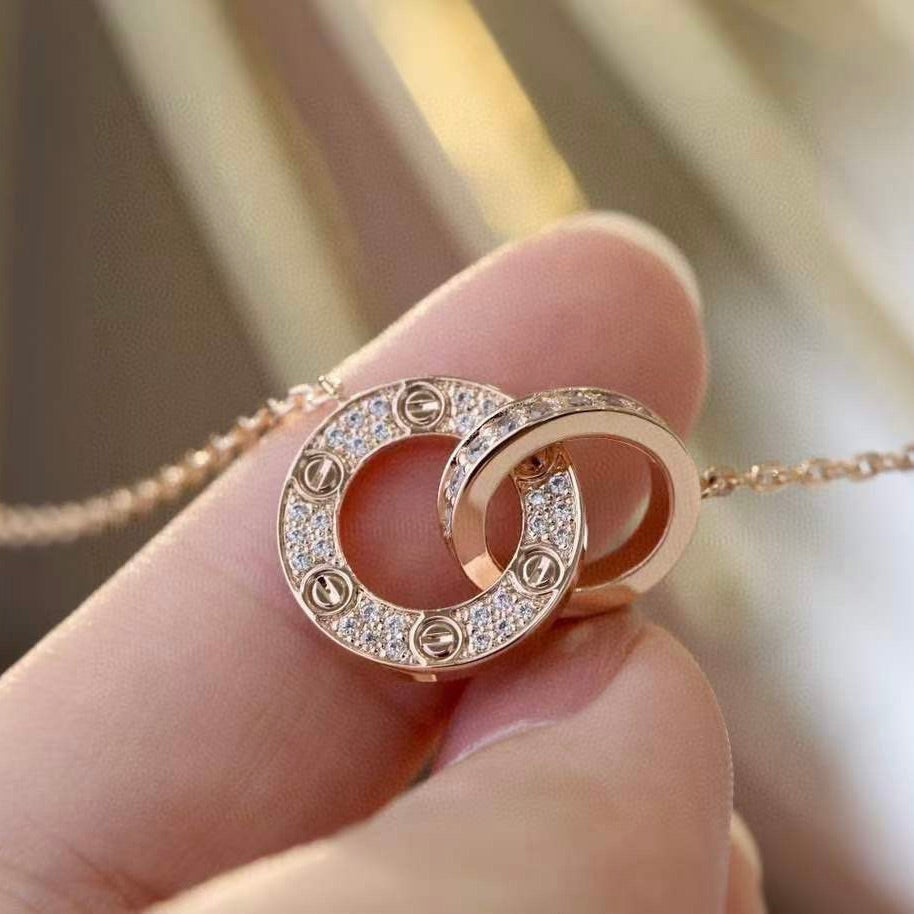 [Lumi Jewels]LOVE 7.6MM NECKLACE ROSE GOLD AND SILVER  FULL DIAMOND