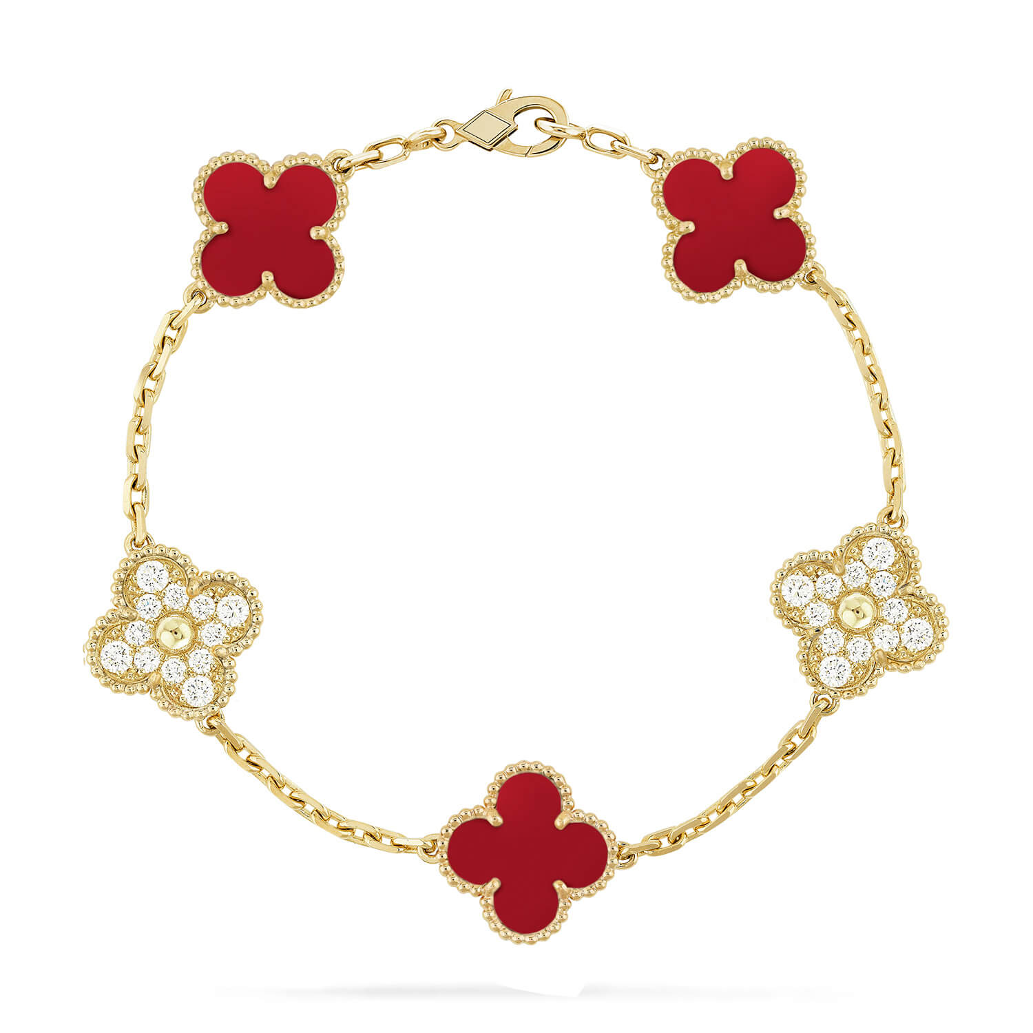 [Lumi Jewels] CLOVER 5 MOTIF RED CORNELIAN BRACELET COLLECTION