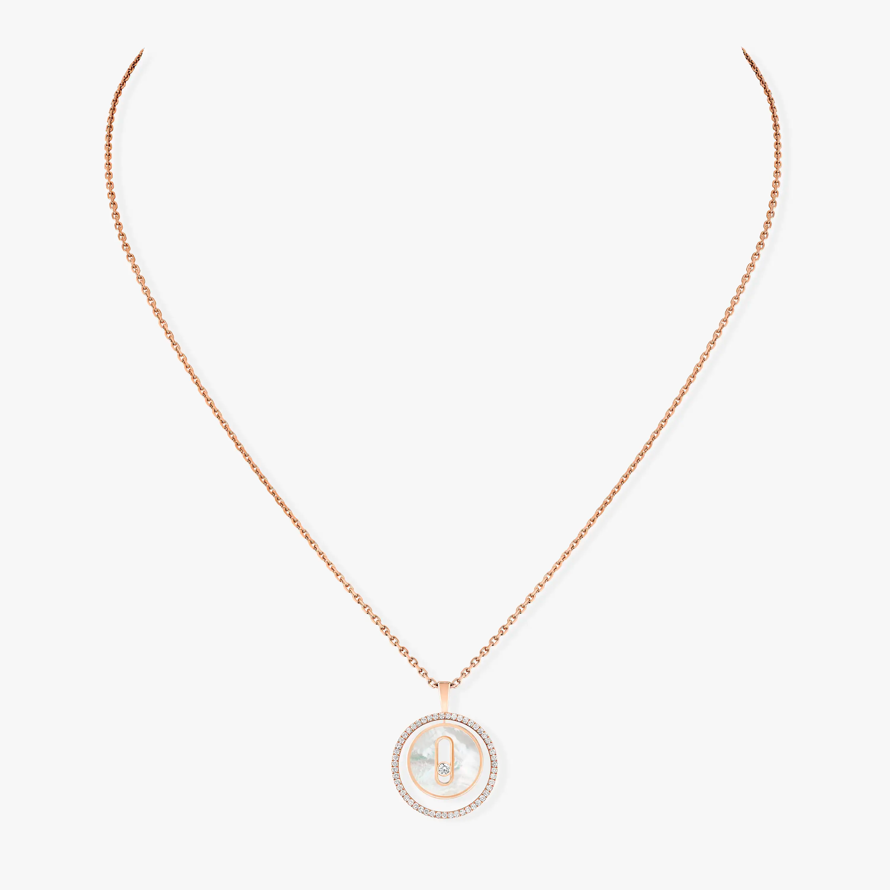 [Lumi]LUCKY MOVE 1 DIAMOND WHITE MOTHER OF PEARL PINK GOLD DIAMOND NECKLACE