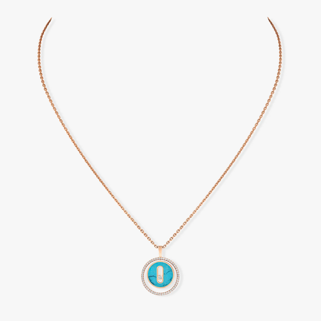 [Lumi]LUCKY MOVE 1 DIAMOND TURQUOISE PINK GOLD DIAMOND NECKLACE