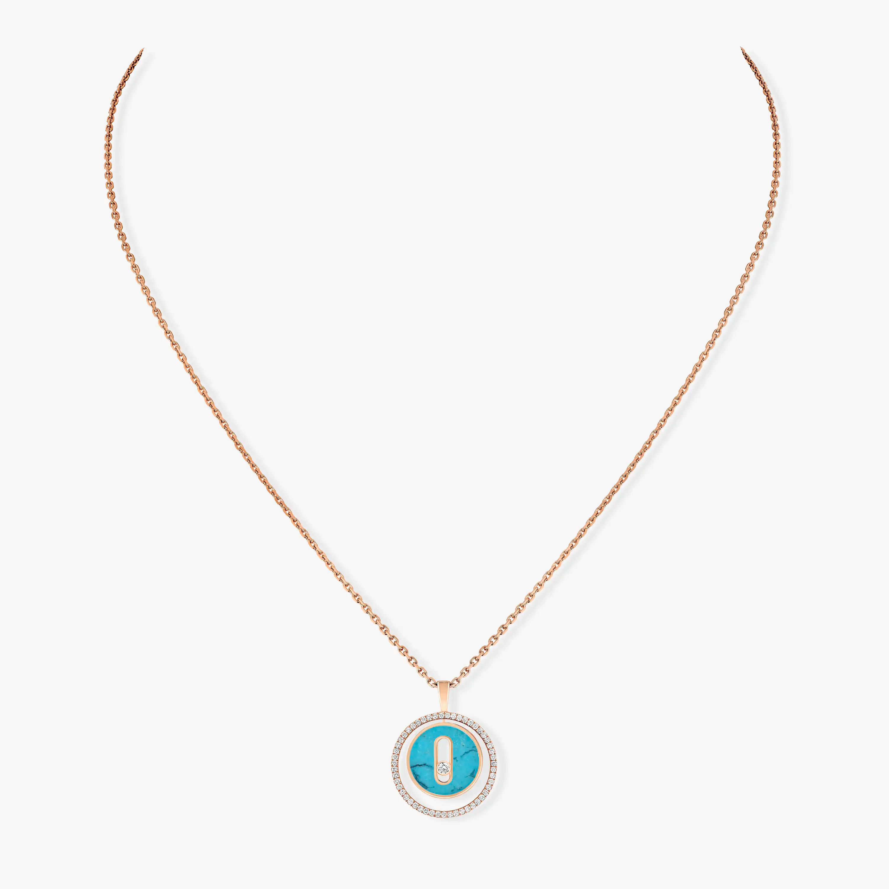[Lumi]LUCKY MOVE 1 DIAMOND TURQUOISE PINK GOLD DIAMOND NECKLACE