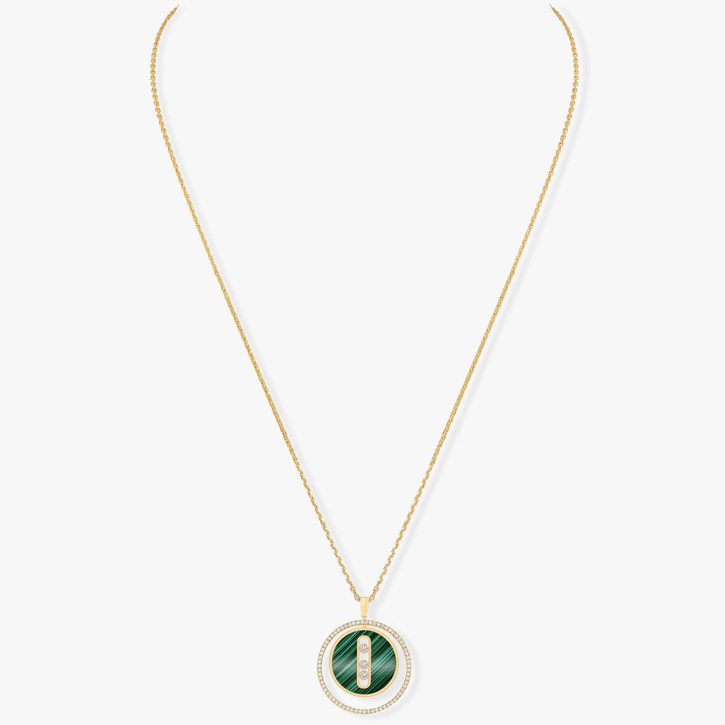 [Lumi]LUCKY MOVE 3 DIAMOND MALACHITE GOLD DIAMOND NECKLACE