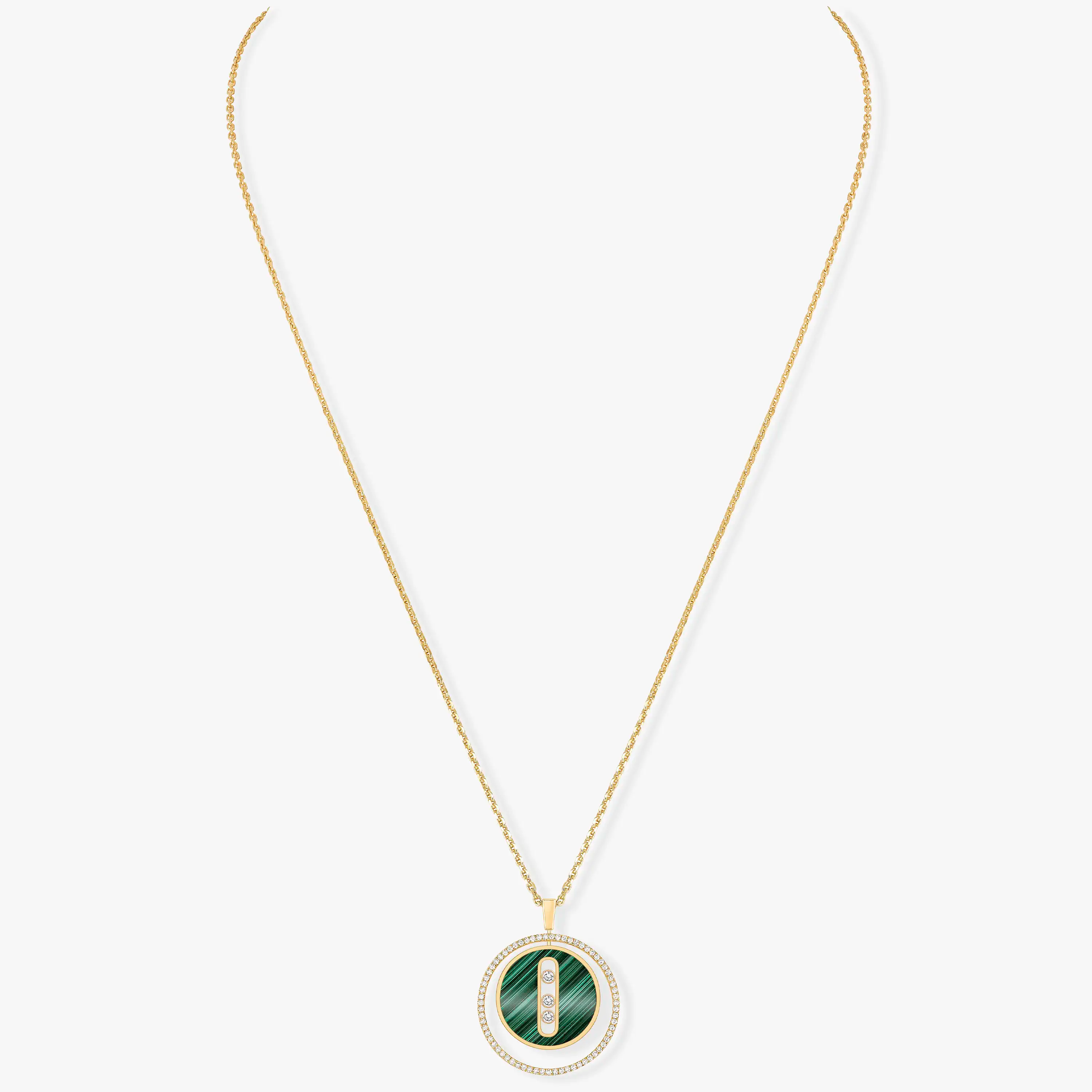 [Lumi]LUCKY MOVE 3 DIAMOND MALACHITE GOLD DIAMOND NECKLACE