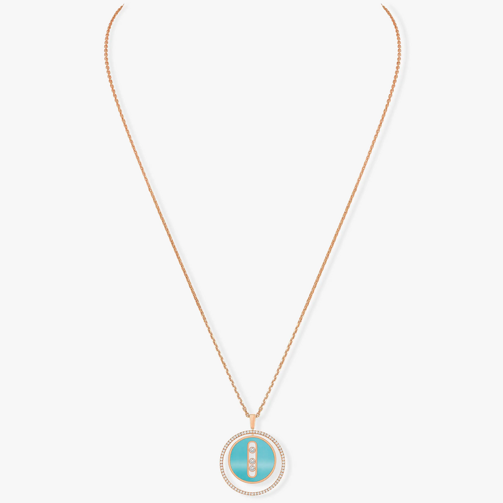 [Lumi]LUCKY MOVE 3 DIAMONDS TURQUOISE PINK GOLD DIAMOND NECKLACE