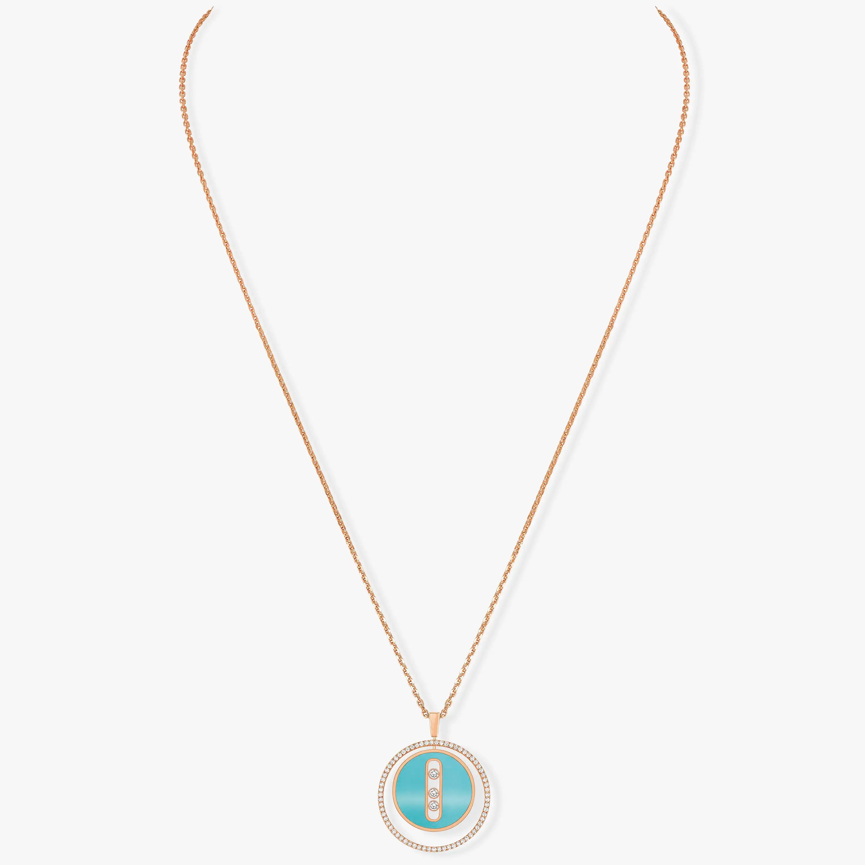[Lumi]LUCKY MOVE 3 DIAMONDS TURQUOISE PINK GOLD DIAMOND NECKLACE