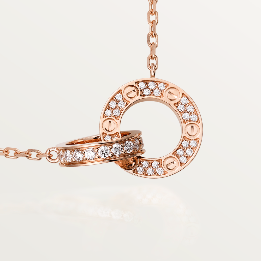 [Lumi Jewels]LOVE 7.6MM NECKLACE ROSE GOLD AND SILVER  FULL DIAMOND