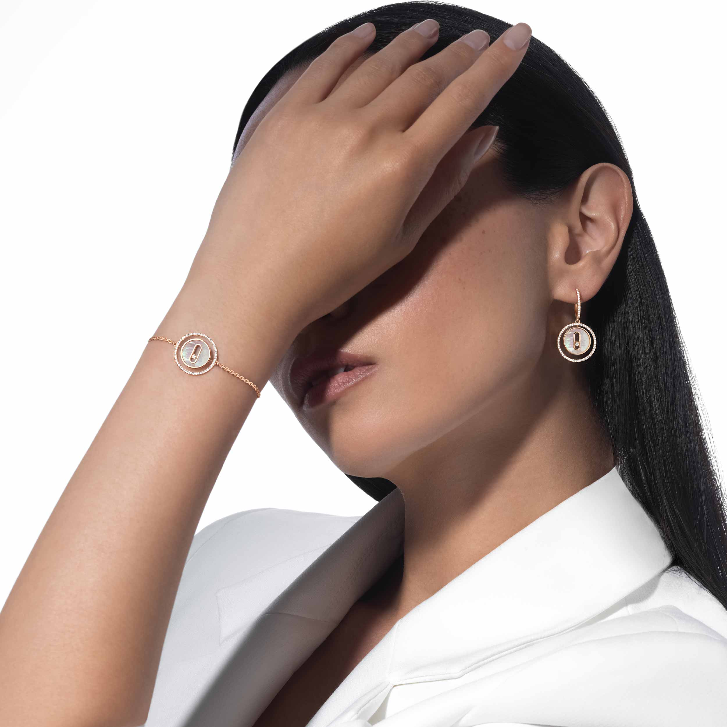 [Lumi]LUCKY MOVE WHITE MOTHER OF PEARL PINK GOLD DIAMOND BRACELET