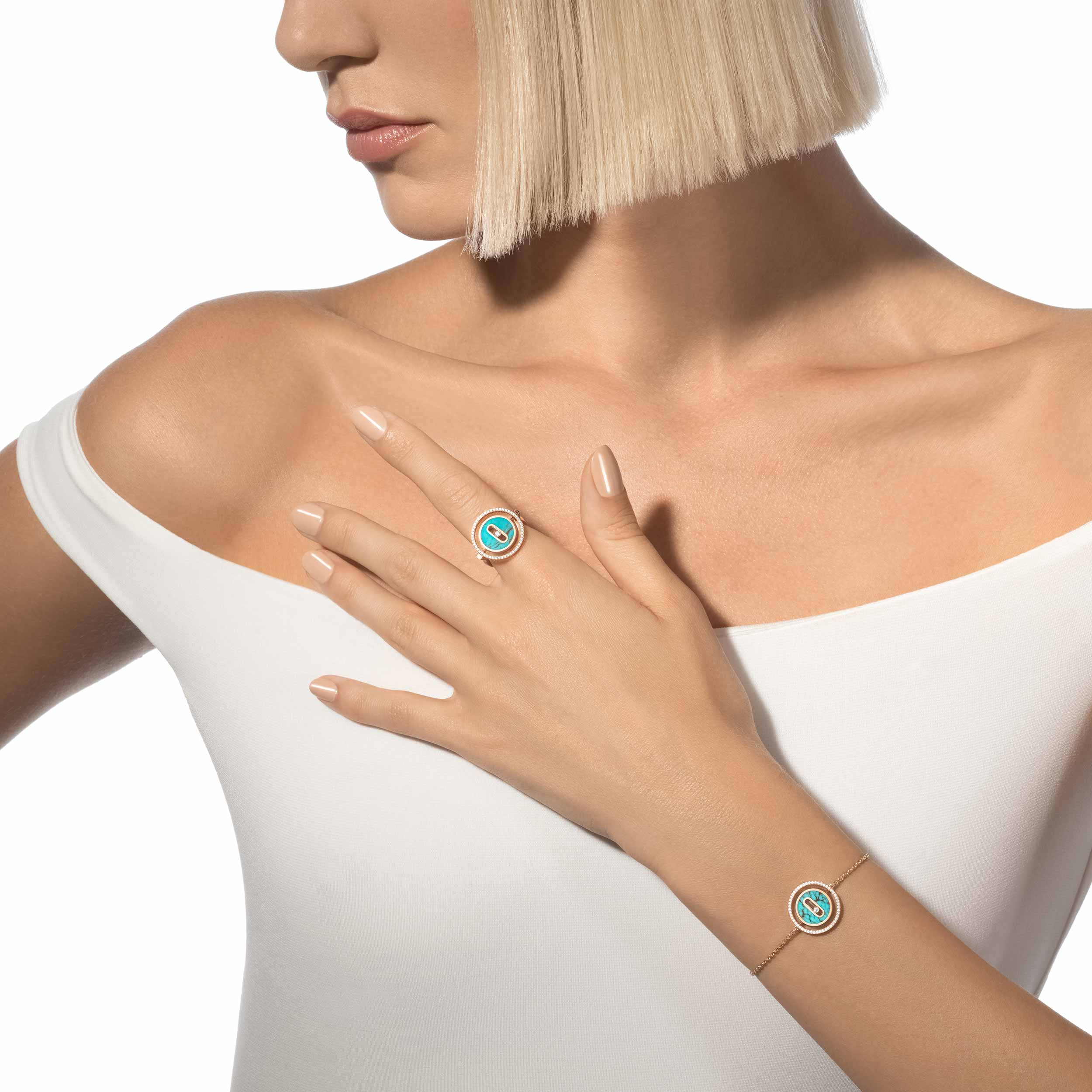 [Lumi]LUCKY MOVE TURQUOISE PINK GOLD DIAMOND BRACELET