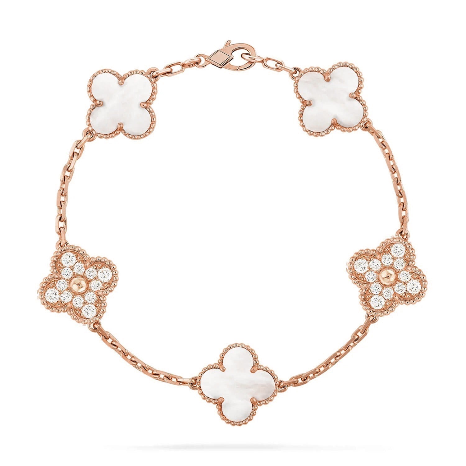[Lumi Jewels]CLOVER WHITE PEARL MOP 5 MOTIF BRACELET COLLECTION