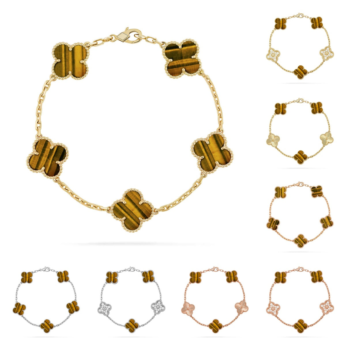 [Lumi Jewels] CLOVER 5 MOTIFS TIGER EYE BRACELET COLLECTION