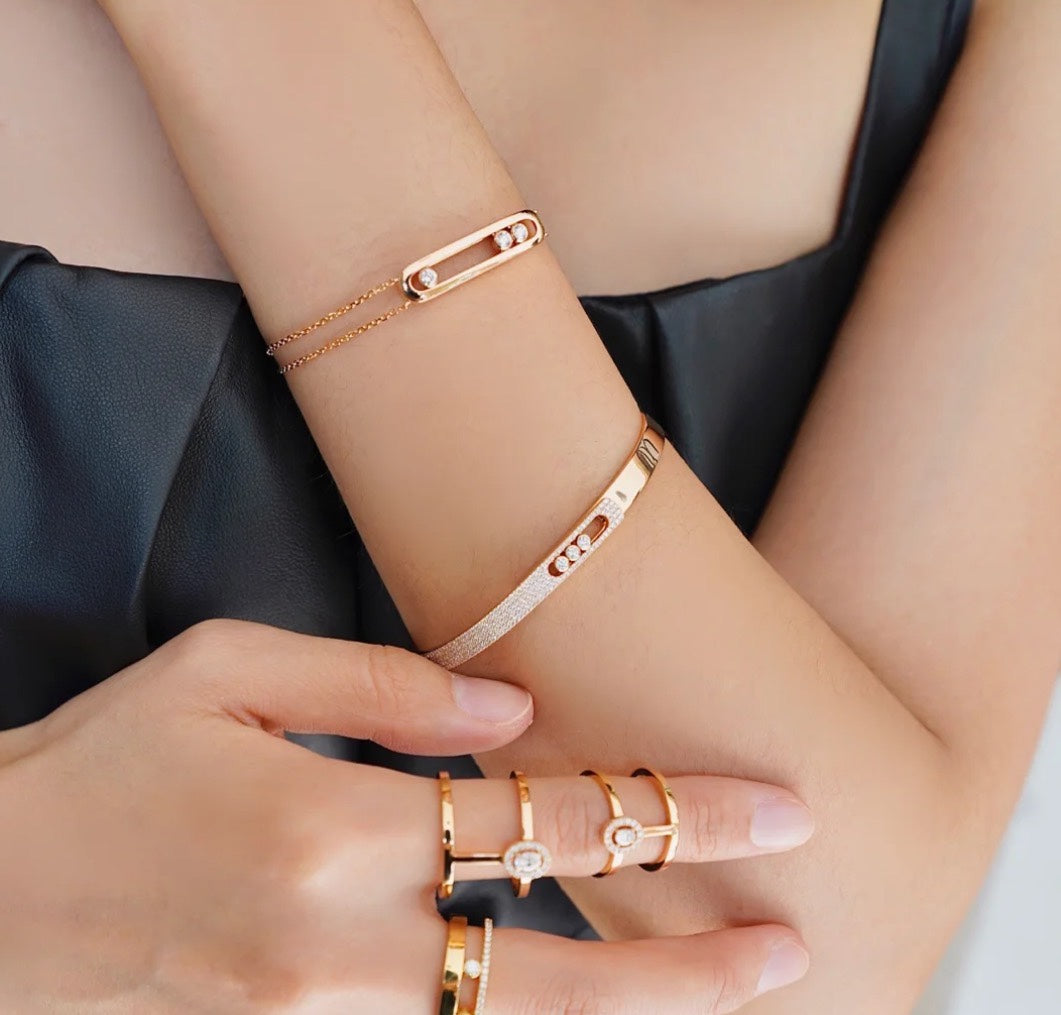 [Lumi Jewels]Move Noa Rose Gold Pav¨¦ Diamond Bangle Bracelet