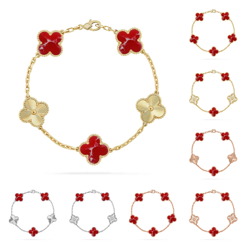 [Lumi Jewels]CLOVER 5 MOTIF RED PATTERN BRACELET COLLECTION