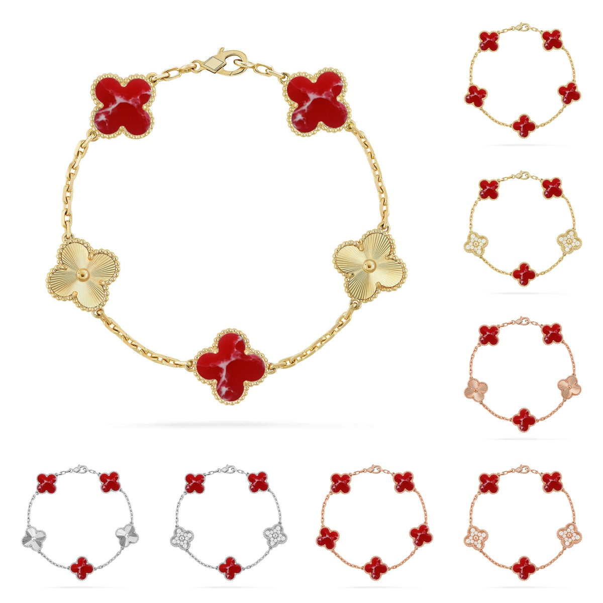 [Lumi Jewels]CLOVER 5 MOTIF RED PATTERN BRACELET COLLECTION