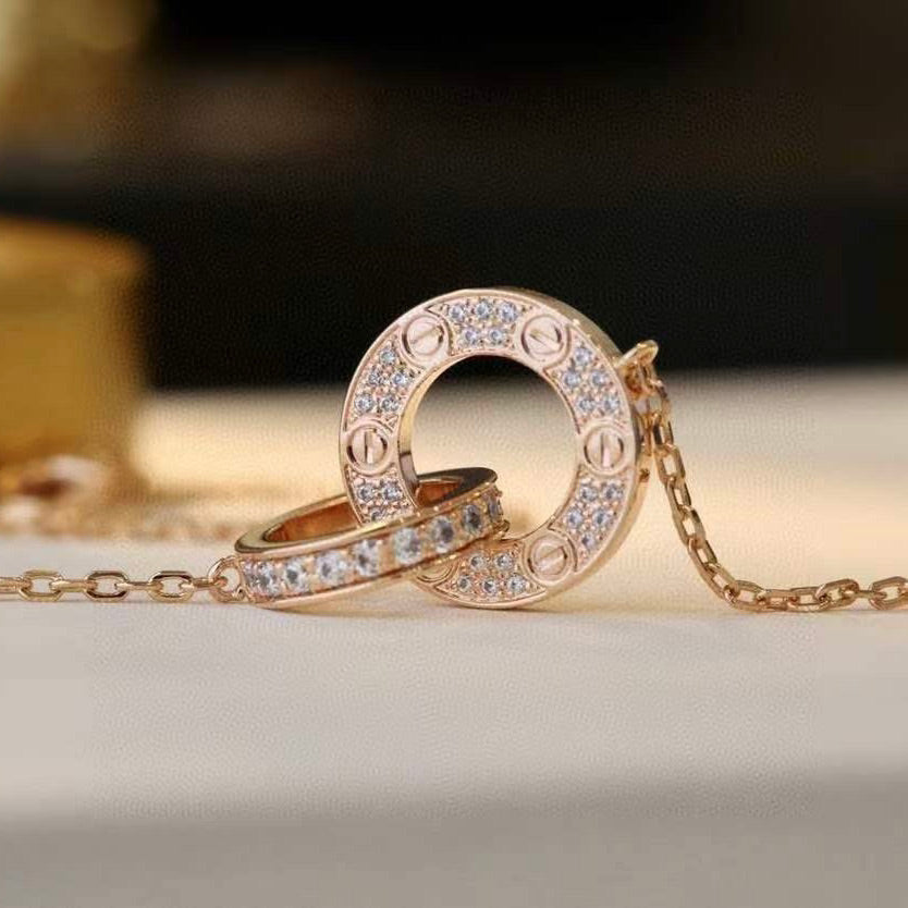 [Lumi Jewels]LOVE 7.6MM NECKLACE ROSE GOLD AND SILVER  FULL DIAMOND