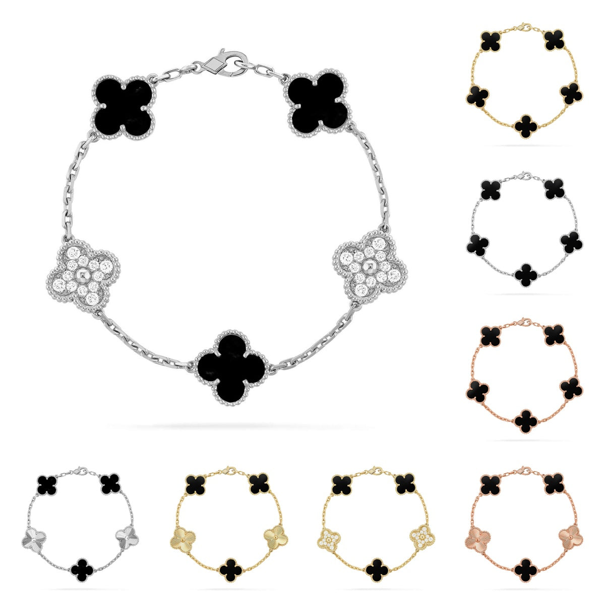 [Lumi Jewels] CLOVER 5 MOTIF ONYXS BRACELET COLLECTION
