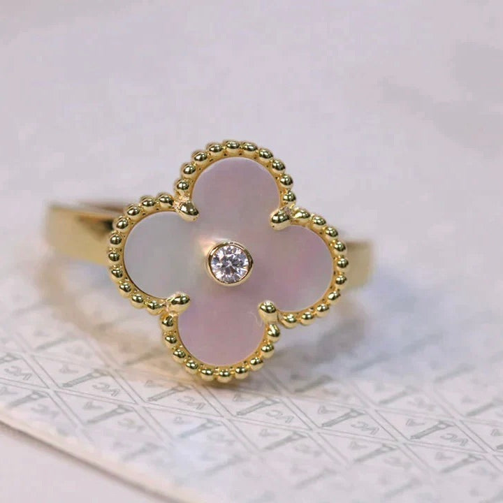 [Lumi Jewels]CLOVER PINK MOP RING GOLD DIAMOND