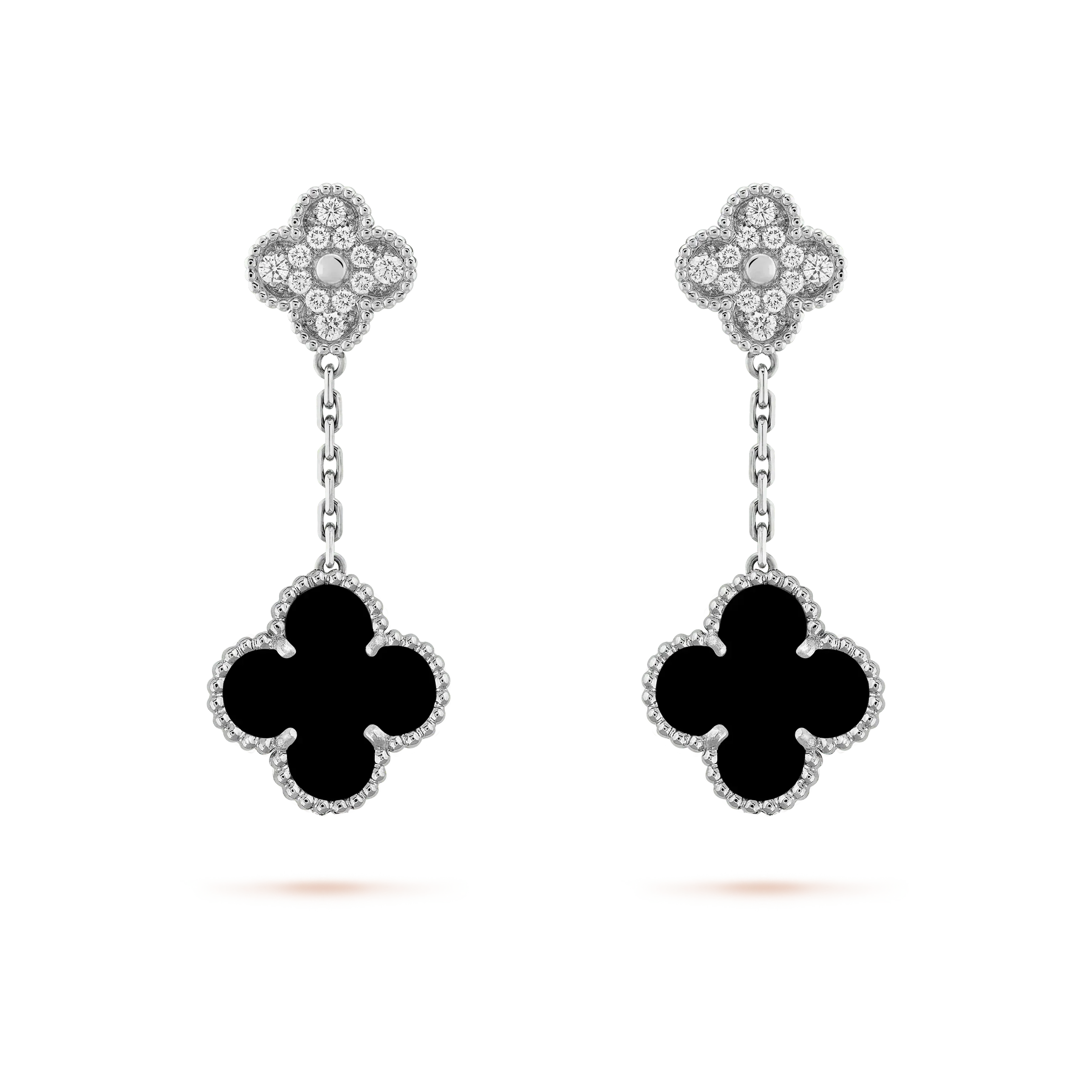 [Lumi Jewels]CLOVER 2 MOTIFS  DIAMOND ONYX EARRINGS SILVER