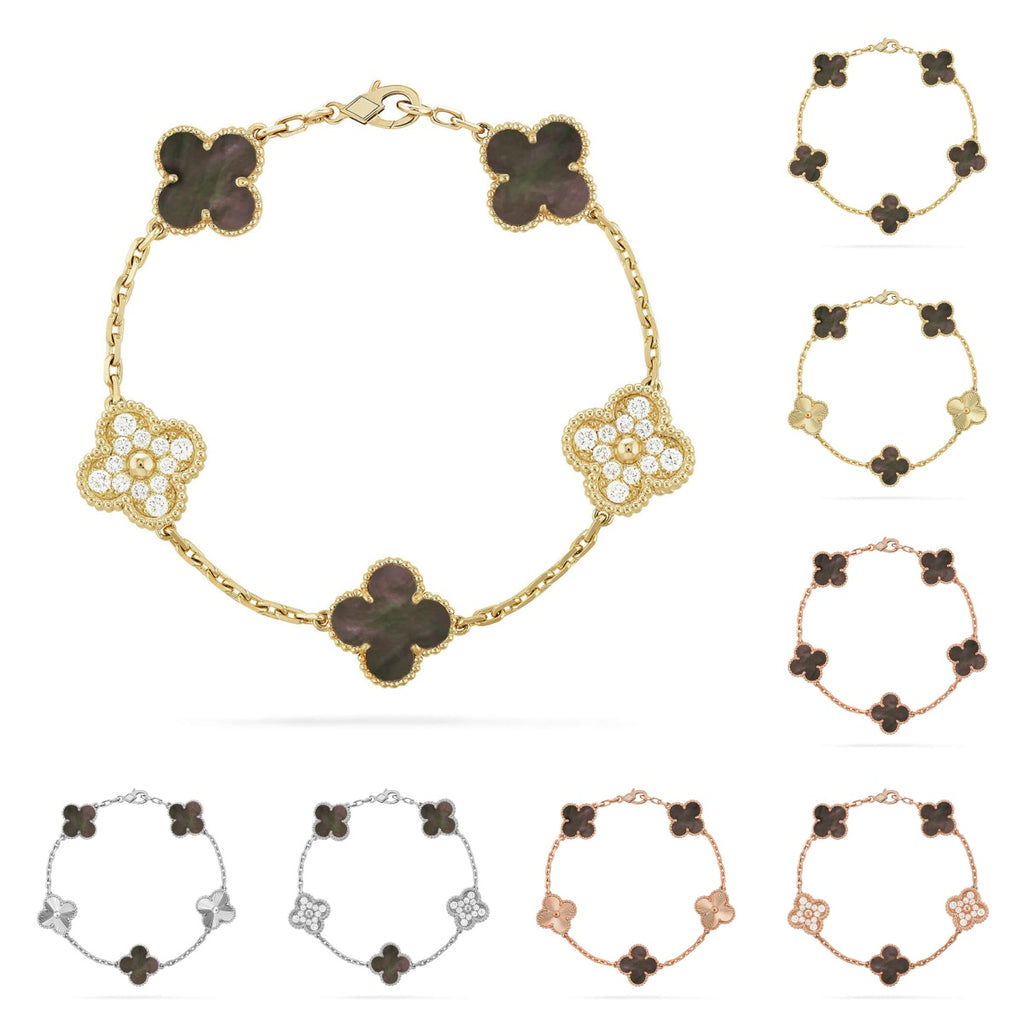 [Lumi Jewels] CLOVER 5 MOTIF GRAY MOP BRACELET COLLECTION