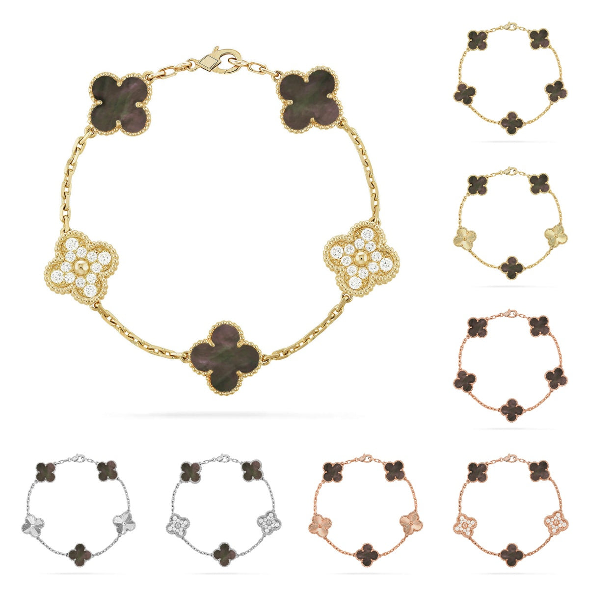 [Lumi Jewels] CLOVER 5 MOTIF GRAY MOP BRACELET COLLECTION