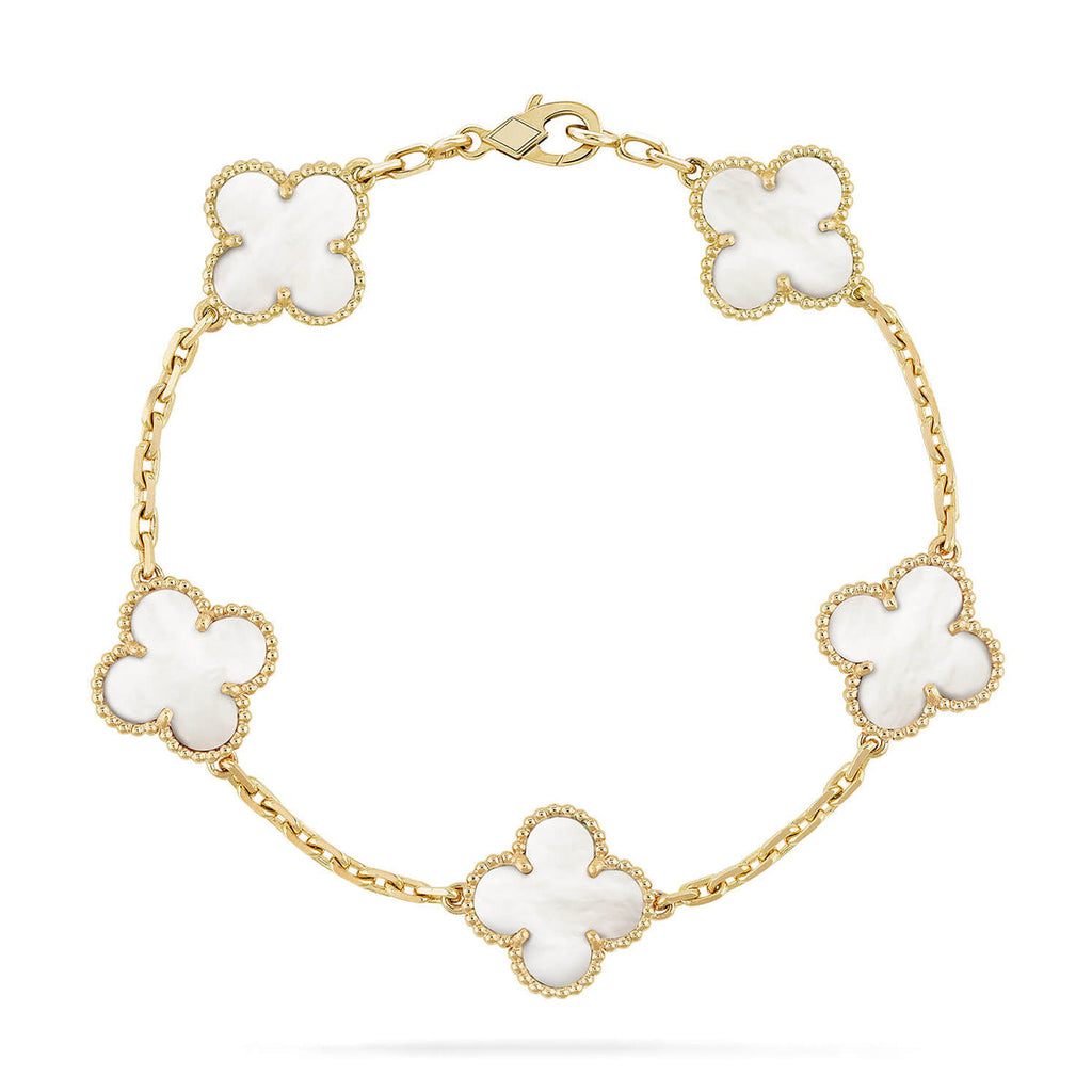 [Lumi Jewels]CLOVER WHITE PEARL MOP 5 MOTIF BRACELET COLLECTION
