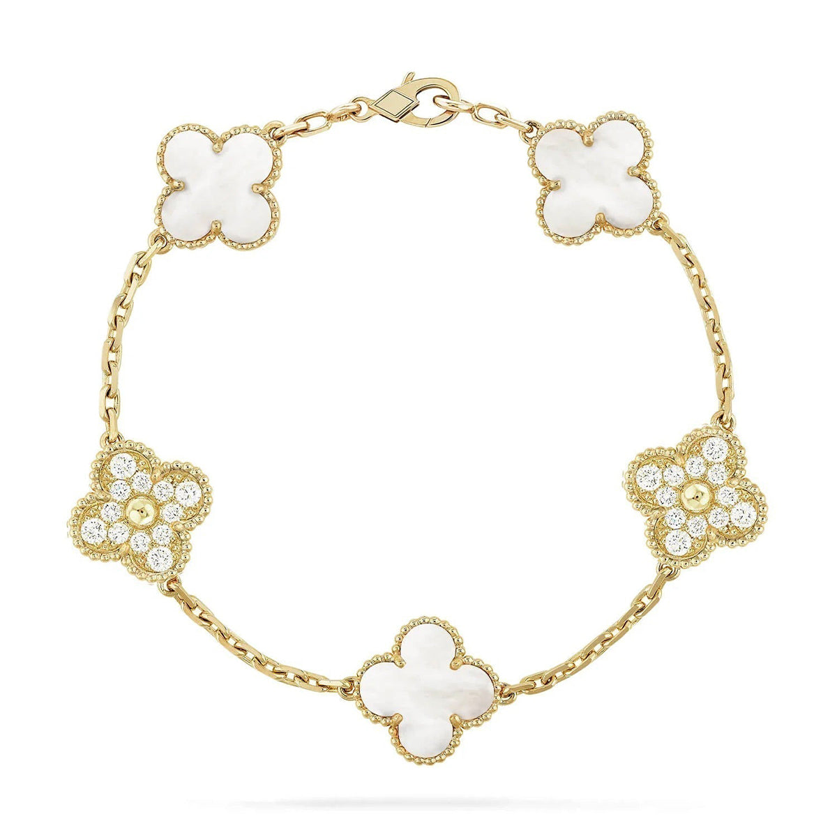 [Lumi Jewels]CLOVER WHITE PEARL MOP 5 MOTIF BRACELET COLLECTION