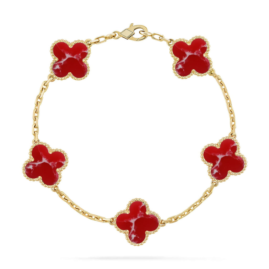 [Lumi Jewels]CLOVER 5 MOTIF RED PATTERN BRACELET COLLECTION