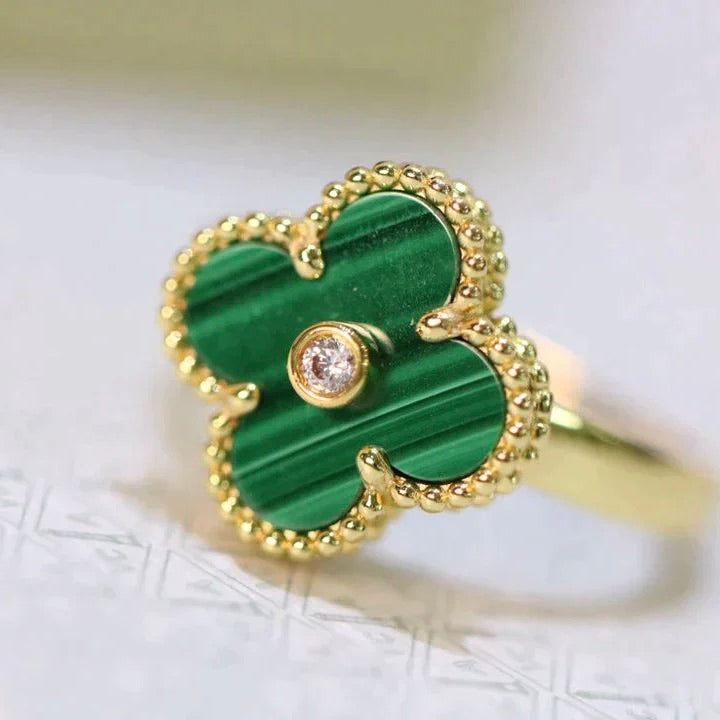 [Lumi Jewels]CLOVER MALACHITE RING GOLD DIAMOND