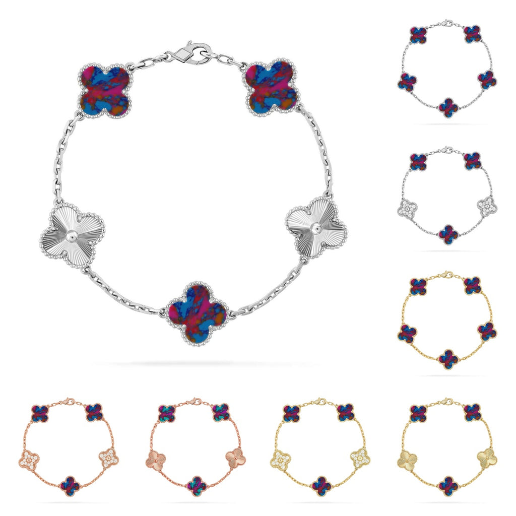 [Lumi Jewels]CLOVER 5 MOTIF COLOR GEMSTONES BRACELET COLLECTION
