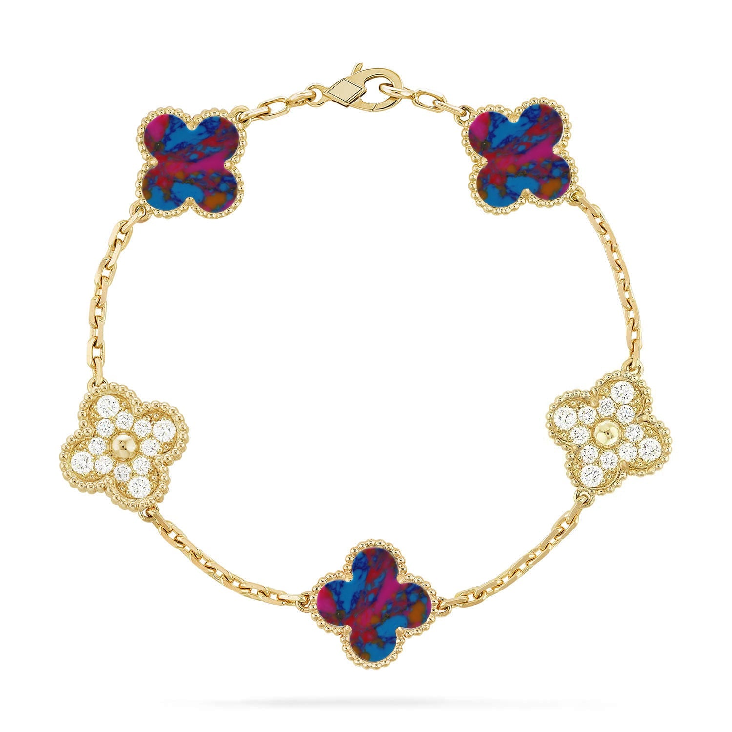 [Lumi Jewels]CLOVER 5 MOTIF COLOR GEMSTONES BRACELET COLLECTION
