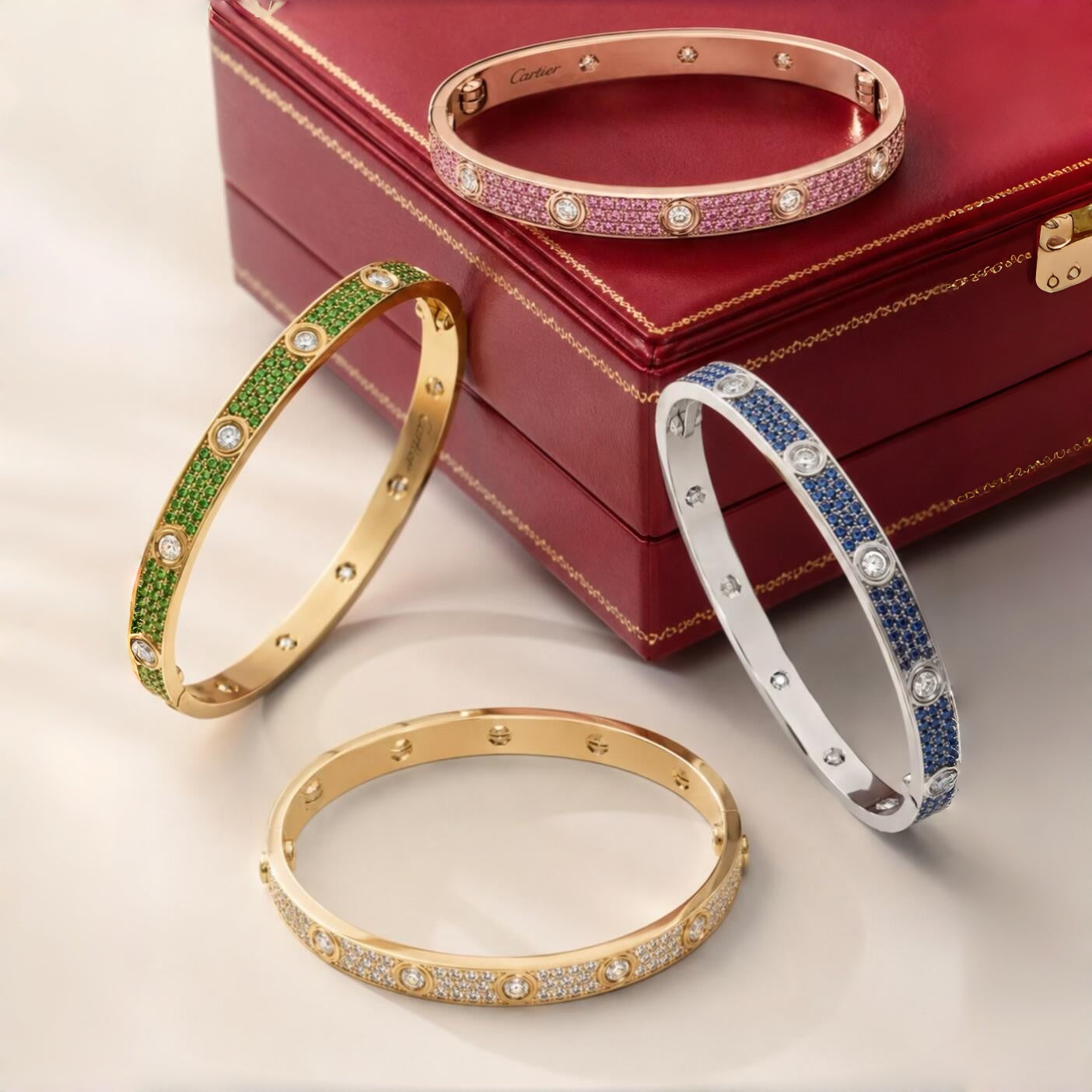 [Lumi Jewels]2026 PAVE GEMSTONE LOVE BRACELET 6.1MM 10 DIAMONDS