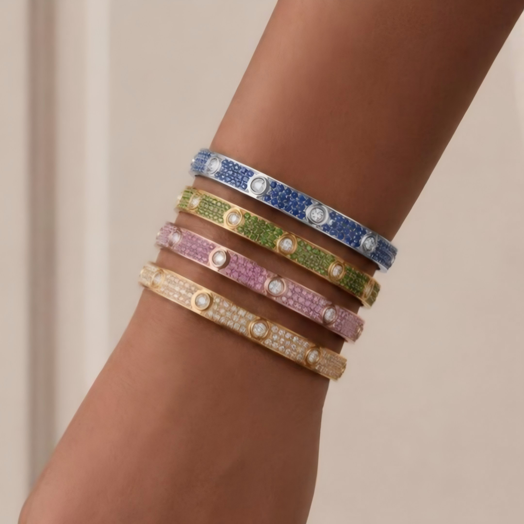 [Lumi Jewels]2026 PAVE GEMSTONE LOVE BRACELET 6.1MM 10 DIAMONDS