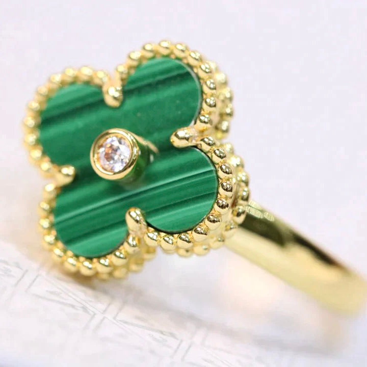 [Lumi Jewels]CLOVER MALACHITE RING GOLD DIAMOND
