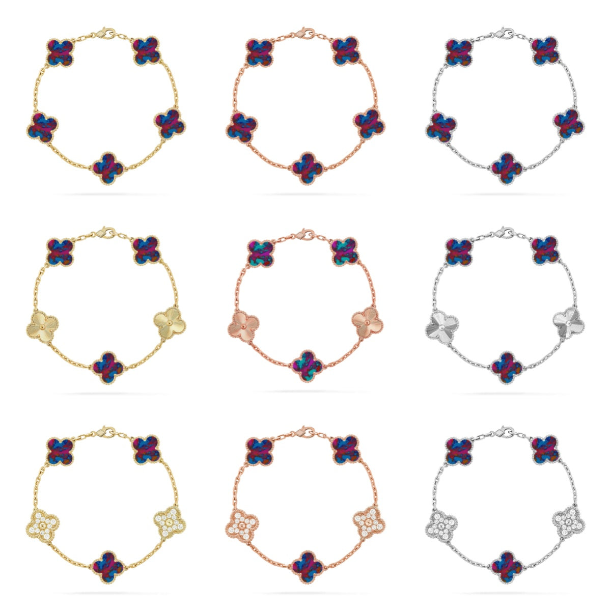 [Lumi Jewels]CLOVER 5 MOTIF COLOR GEMSTONES BRACELET COLLECTION