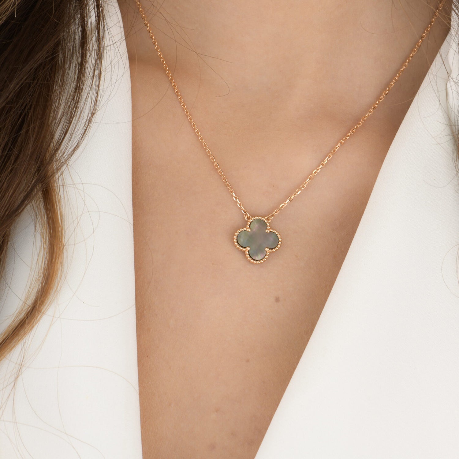 [Lumi Jewels]CLOVER 15MM  GRAY MOTHER OF PEARL NECKLACE