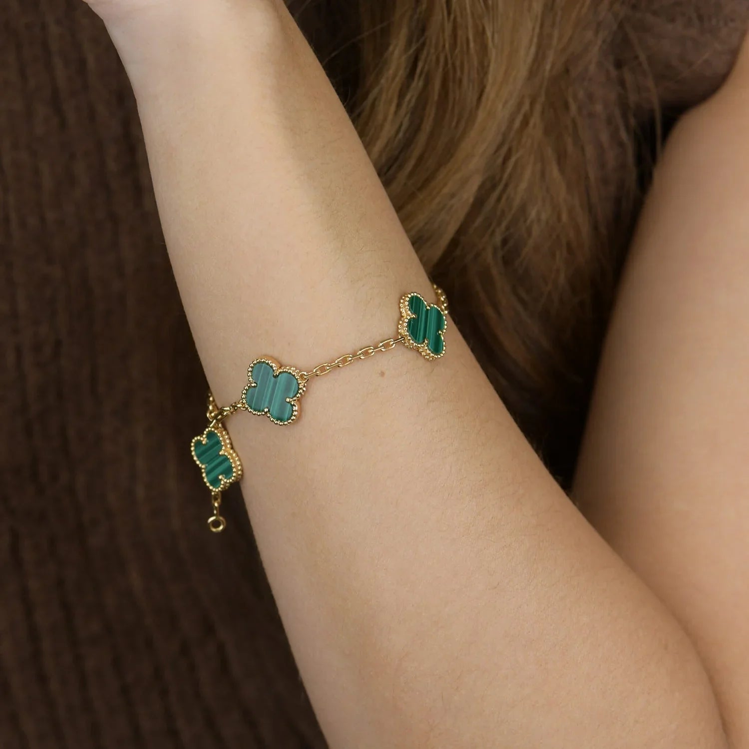 [Lumi Jewels] CLOVER 5 MOTIF MALACHITE BRACELET COLLECTION